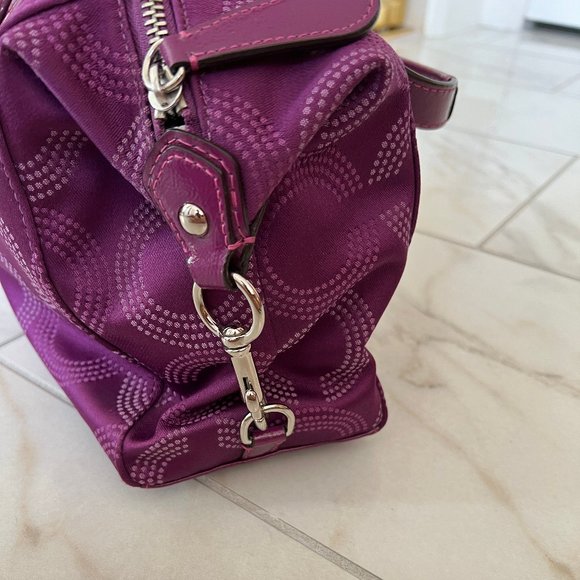 Coach Dotted OP Art Ashley Satchel Bag Purple pink cranberry silver hardware zip - Picture 5 of 8